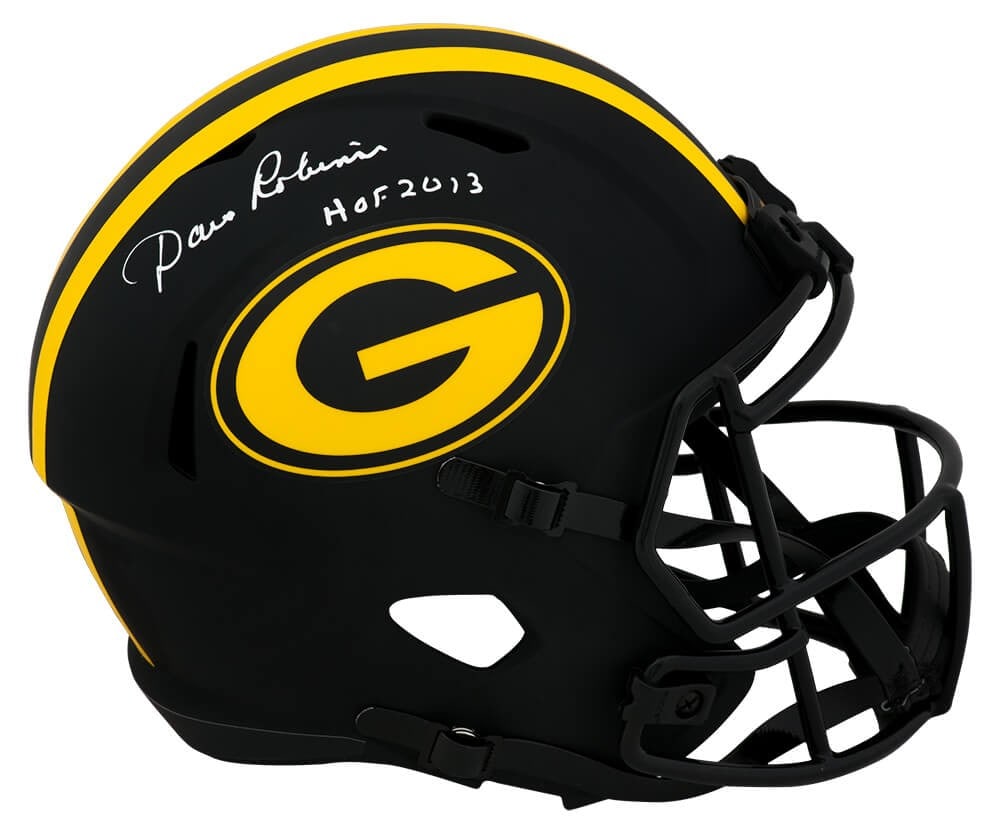 Dave Robinson Signed Green Bay Packers Eclipse Helmet HOF 2013: Dave Robinson Signed Green Bay Packers Eclipse Helmet HOF 2013 This is a signed full-size speed replica helmet of Dave Robinson, featuring the Green Bay Packers' Eclipse design. The helmet includes th