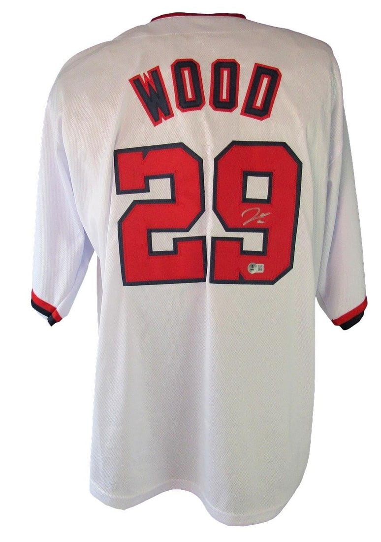 Washington Nationals Custom Jersey Signed by James Wood Beckett Witness Authenticated: Washington Nationals Custom Jersey Signed by James Wood Beckett Witness Authenticated This James Wood autographed Washington Nationals custom white jersey features a bold signature on the back, authen