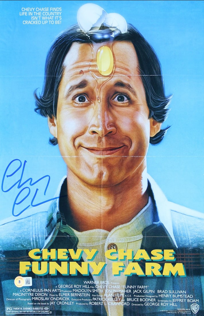 Chevy Chase Signed Funny Farm 12x18 Movie Poster Photo Beckett Authenticated: Chevy Chase Signed Funny Farm 12x18 Movie Poster Photo Beckett Authenticated This is an authentic 12x18 inch mini movie poster photograph from "Funny Farm," personally hand-signed by Chevy Chase. The 