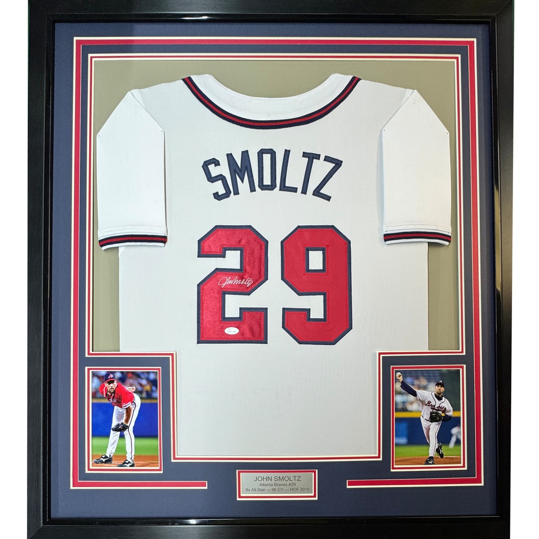 Framed Autographed John Smoltz Jersey 33x42 Atlanta Braves JSA COA: Framed Autographed John Smoltz Jersey 33x42 Atlanta Braves JSA COA Celebrate your love for baseball with this stunning framed autographed jersey of John Smoltz, a legendary pitcher for the Atlanta Bra