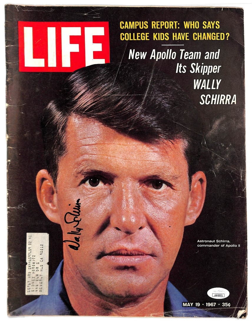 Wally Schirra Signed Life Magazine JSA Authenticated Apollo Edition: Wally Schirra Signed Life Magazine JSA Authenticated Apollo Edition This is a complete issue of Life Magazine signed by Wally Schirra, one of the original astronauts. The magazine comes with an autogr