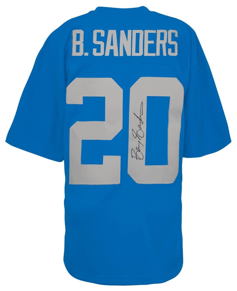 Barry Sanders Signed 1994 Lions Jersey Blue Grey Numbers COA: Barry Sanders Signed 1994 Lions Jersey Blue Grey Numbers COA Celebrate the legacy of Barry Sanders with this signed Detroit Lions blue football jersey featuring grey numbers from the 1994 season. This