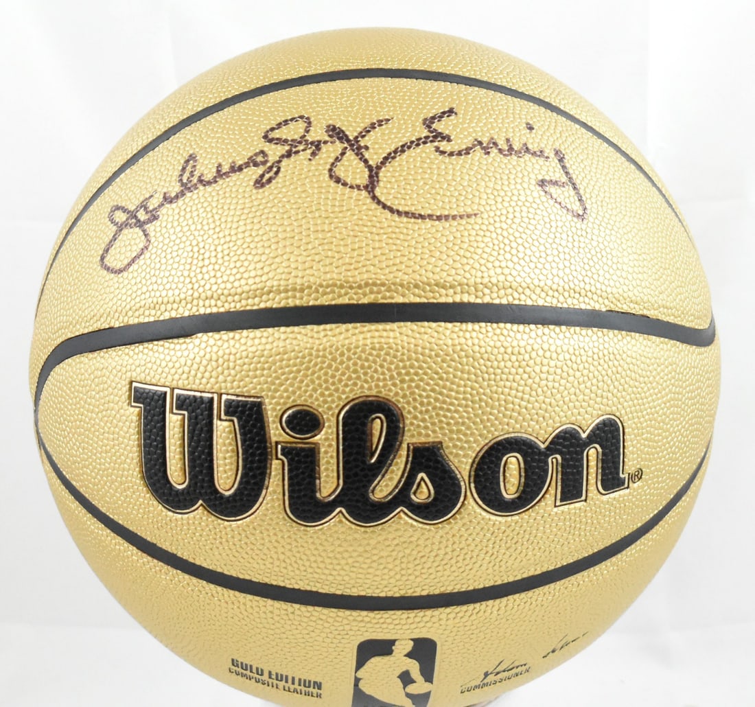 Julius Erving Signed Gold Wilson NBA Basketball with Beckett Witness Hologram: Julius Erving Signed Gold Wilson NBA Basketball with Beckett Witness Hologram This is an original NBA Wilson Gold Edition basketball autographed by Julius Erving. The basketball is associated with the