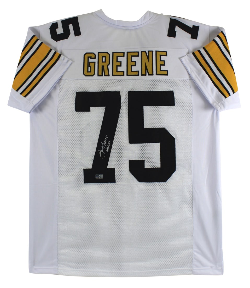 Joe Greene Signed White Pro Style Jersey HOF 87 BAS Authenticated: Joe Greene Signed White Pro Style Jersey HOF 87 BAS Authenticated This authentic white pro style jersey has been personally signed by Joe Greene, a legendary player of the Pittsburgh Steelers, with th