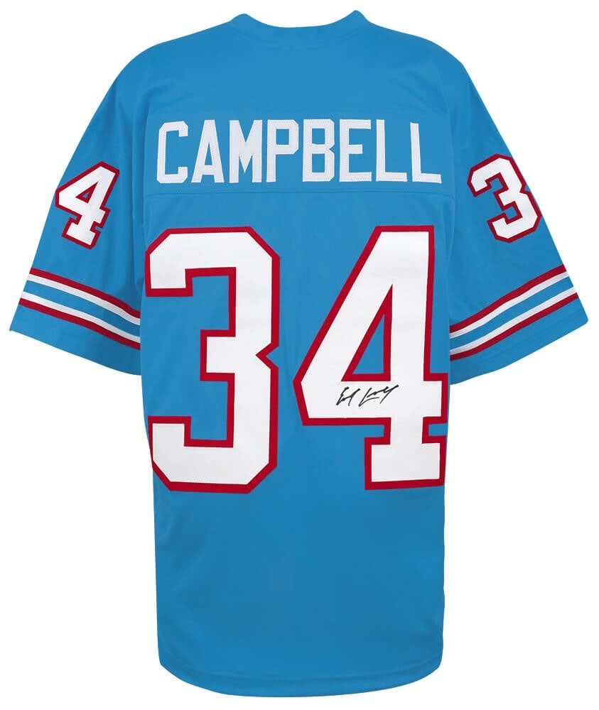 Earl Campbell Signed Blue Throwback Jersey Houston Oilers COA: Earl Campbell Signed Blue Throwback Jersey Houston Oilers COA Celebrate the legacy of Earl Campbell with this signed blue throwback custom football jersey. This original NFL jersey showcases the Houst