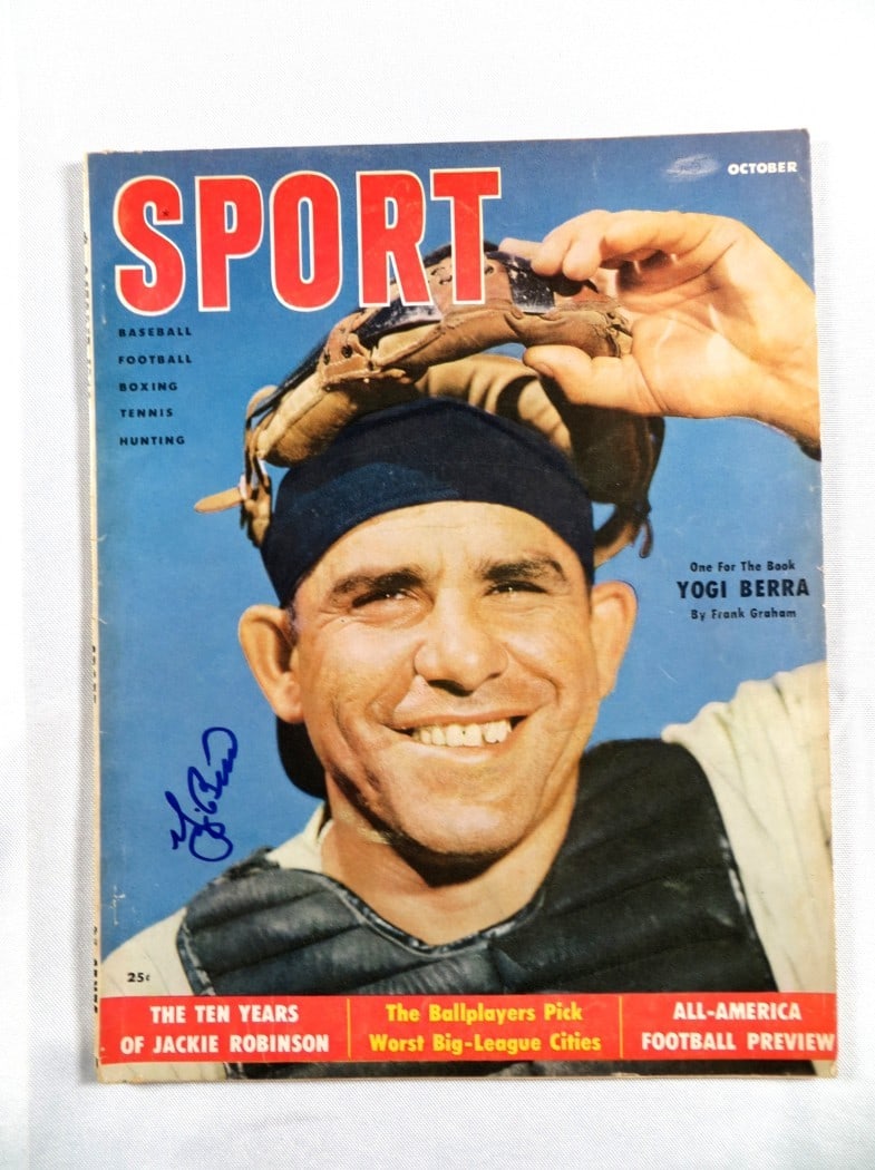 Yogi Berra 1955 Autographed Magazine New York Yankees JSA Certified: Yogi Berra 1955 Autographed Magazine New York Yankees JSA Certified Celebrate the legacy of Yogi Berra with this original autographed magazine from October 1955, showcasing the iconic New York Yankees
