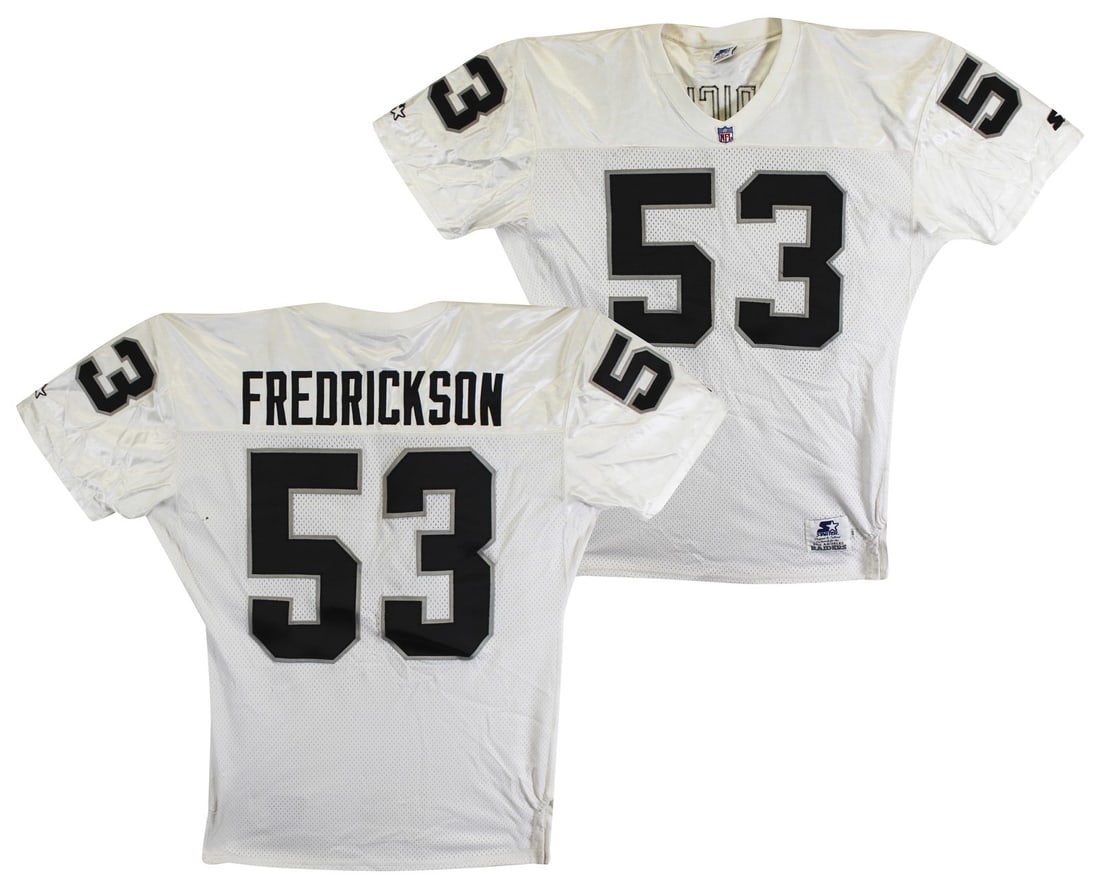 Rob Fredrickson Oakland Raiders Signed White Starter Jersey Size 44 with PPC COA: Rob Fredrickson Oakland Raiders Signed White Starter Jersey Size 44 with PPC COA This authentic white Starter jersey is a size 44 and features the signature of Rob Fredrickson from the Oakland Raiders