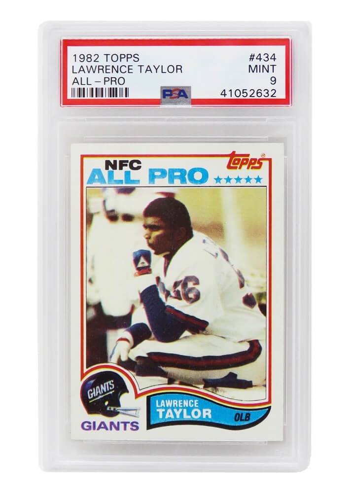 Lawrence Taylor 1982 Topps #434 Rookie Card PSA 9 Mint NFL: Lawrence Taylor 1982 Topps #434 Rookie Card PSA 9 Mint NFL This is a highly sought-after Lawrence Taylor rookie card from the 1982 Topps football set, card number 434. Graded Mint 9 by PSA, this card 