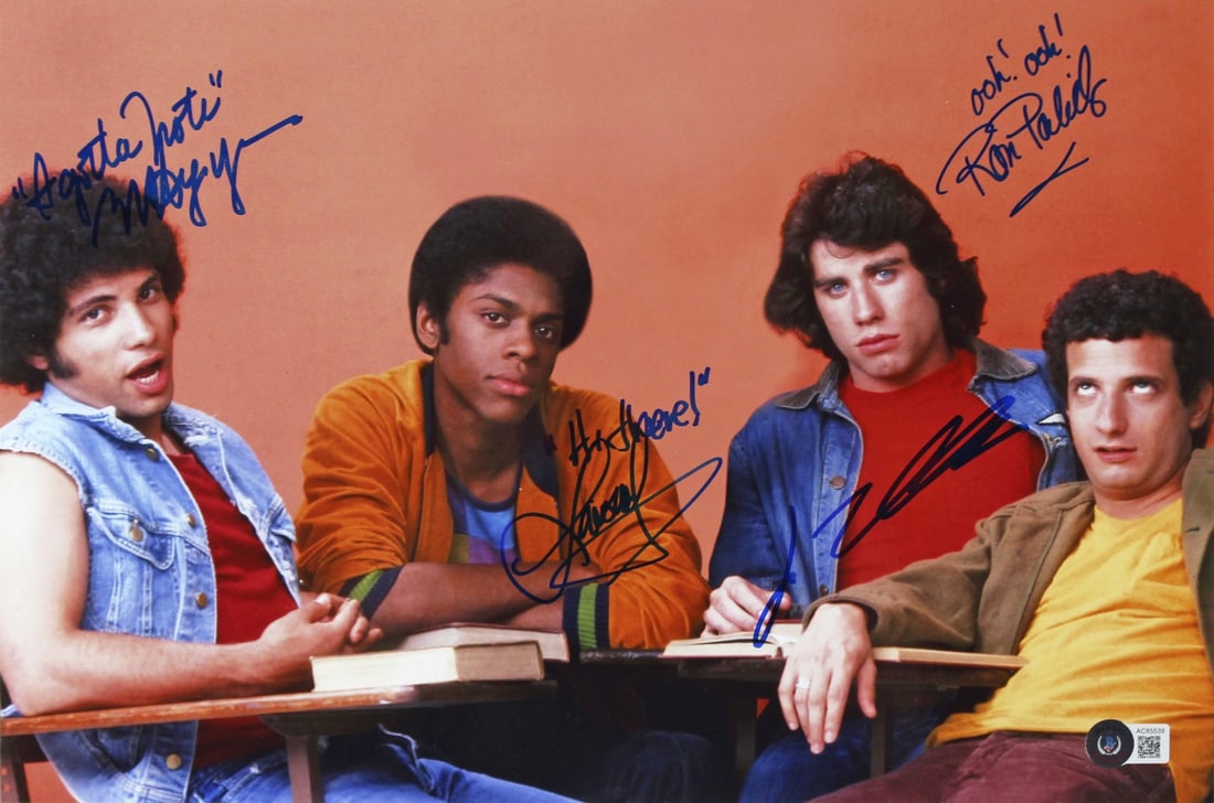 Welcome Back Kotter Signed 10x12.75 Photo by Travolta Hegyes Palillo BAS: Welcome Back Kotter Signed 10x12.75 Photo by Travolta Hegyes Palillo BAS This original 10x12.75 photograph features the autographs of John Travolta, Robert Hegyes, Ron Palillo, and Lawrence Hilton-Jac