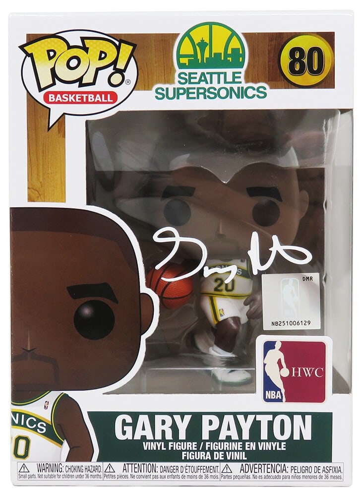 Gary Payton Signed Funko Pop Doll #80 Seattle Supersonics with COA: Gary Payton Signed Funko Pop Doll #80 Seattle Supersonics with COA Celebrate the legacy of basketball legend Gary Payton with this signed Seattle Supersonics NBA Funko Pop Doll #80. This collectible f