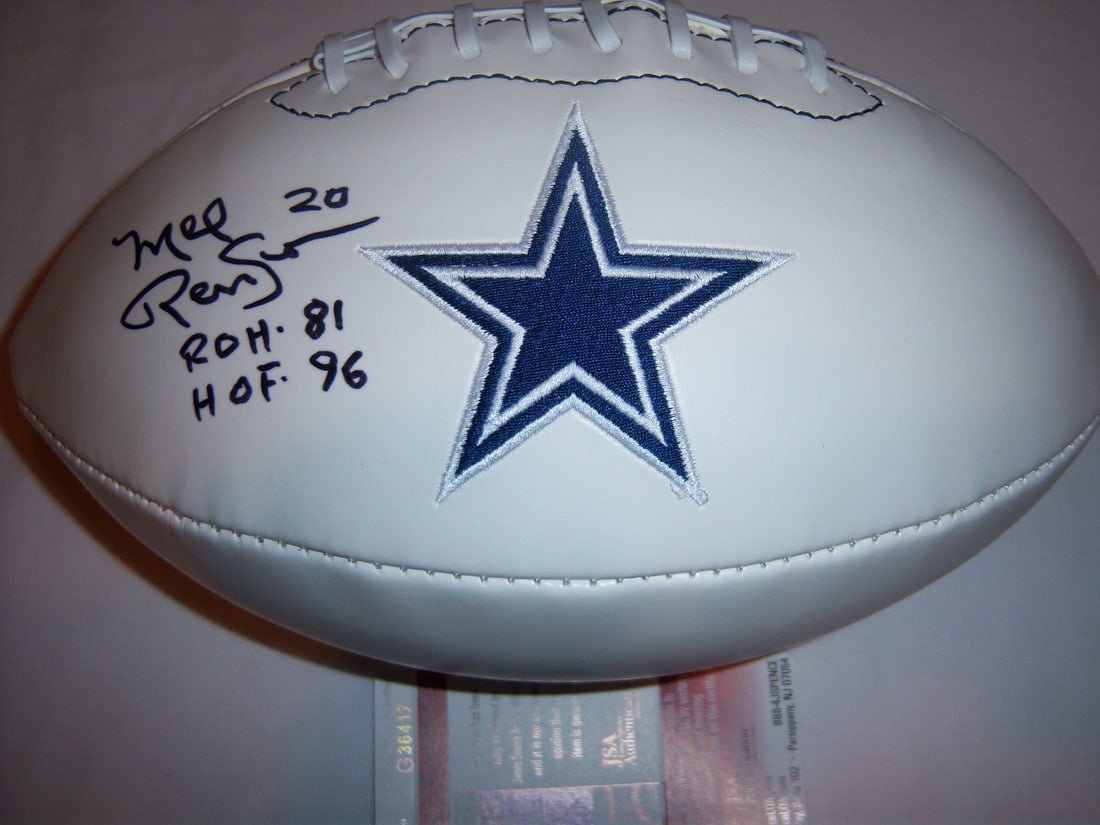 Mel Renfro Signed Football Dallas Cowboys Oregon Ducks HOF JSA COA: Mel Renfro Signed Football Dallas Cowboys Oregon Ducks HOF JSA COA This collectible football is signed by Mel Renfro, the Hall of Fame player associated with the Dallas Cowboys and Oregon Ducks. It is