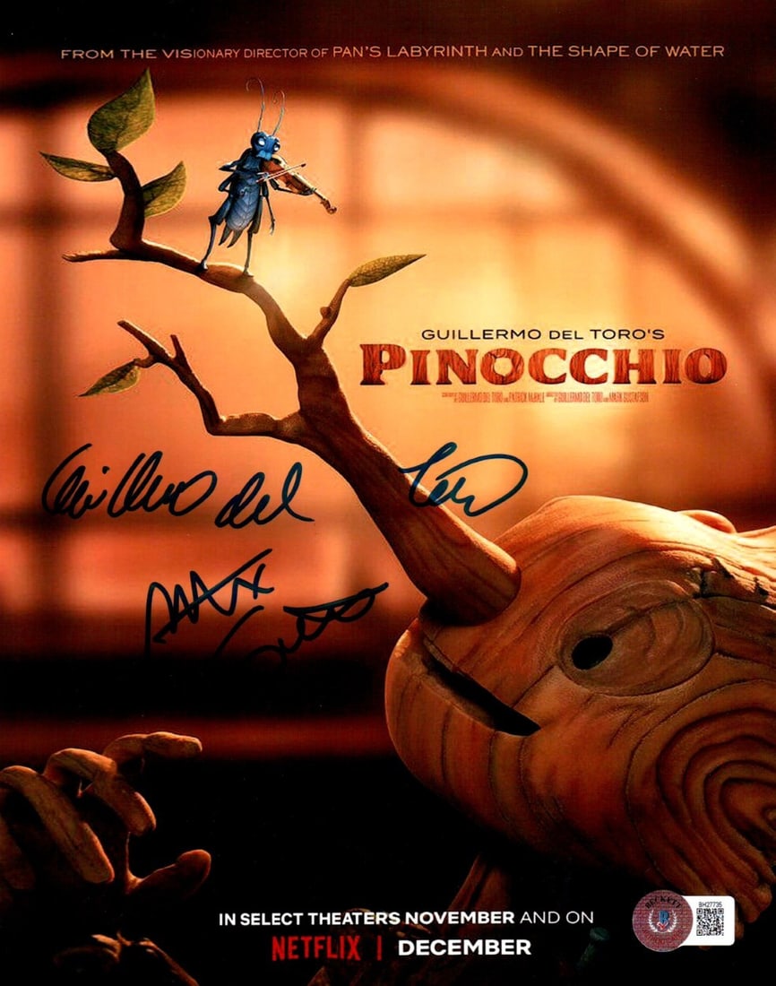 Pinocchio 8x10 Signed Photo by Guillermo del Toro and Mark Gustafson Beckett Authenticated: Pinocchio 8x10 Signed Photo by Guillermo del Toro and Mark Gustafson Beckett Authenticated This is an original 8x10 photograph autographed by Guillermo del Toro and Mark Gustafson. The photo is authen