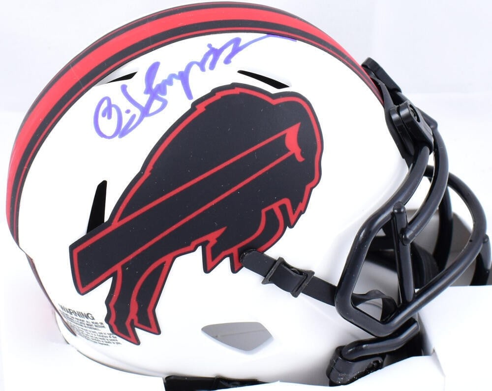 O.J. Simpson Signed Buffalo Bills Mini Helmet JSA Authentic: O.J. Simpson Signed Buffalo Bills Mini Helmet JSA Authentic This is an original Buffalo Bills Lunar Speed Mini Helmet autographed by O.J. Simpson. The helmet features the iconic team colors and design