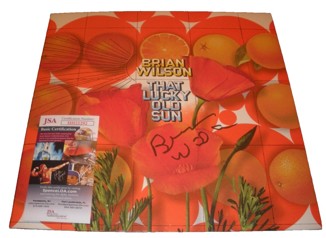 Signed That Lucky Old Sun LP Album With JSA COA By Brian Wilson Beach Boys: Signed That Lucky Old Sun LP Album With JSA COA By Brian Wilson Beach Boys This is an original LP record album titled "That Lucky Old Sun" by Brian Wilson of The Beach Boys, signed as indicated in the