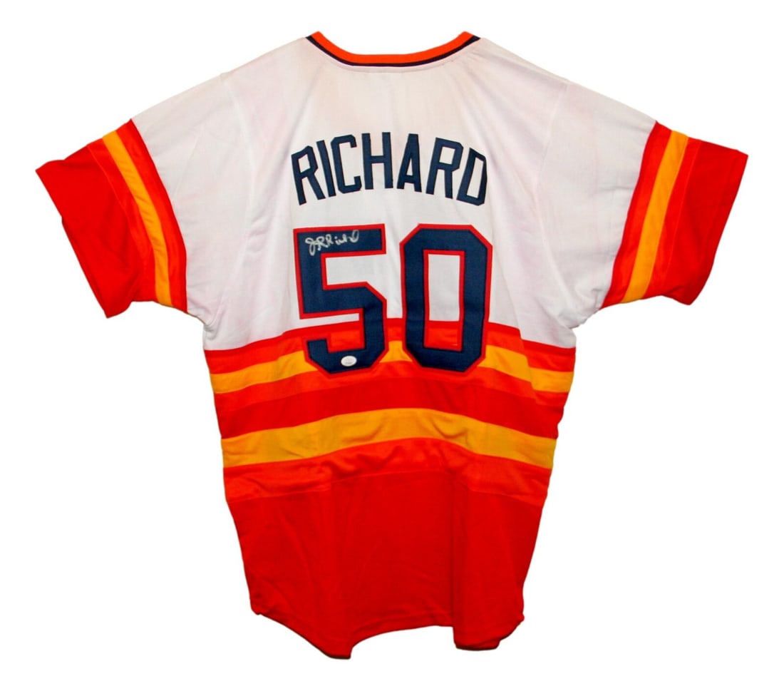 J.R. Richard Houston Astros Signed Baseball Jersey JSA Certified: J.R. Richard Houston Astros Signed Baseball Jersey JSA Certified This is an original autographed baseball jersey from J.R. Richard, a celebrated player of the Houston Astros. The jersey features a gen