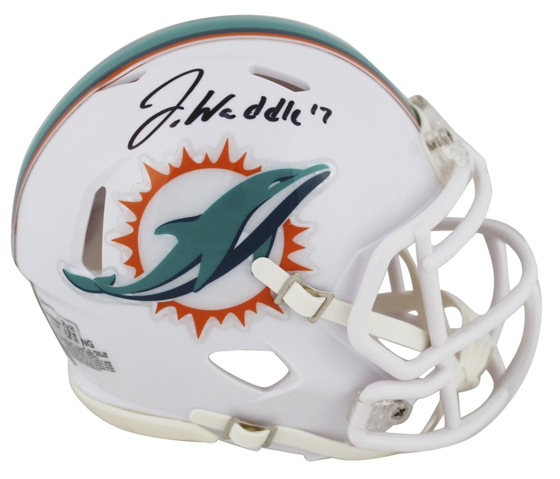 Jaylen Waddle Miami Dolphins Signed Speed Mini Helmet Authentic Fanatics: Jaylen Waddle Miami Dolphins Signed Speed Mini Helmet Authentic Fanatics This authentic autographed Speed Mini Helmet features the signature of Jaylen Waddle, a standout player for the Miami Dolphins.