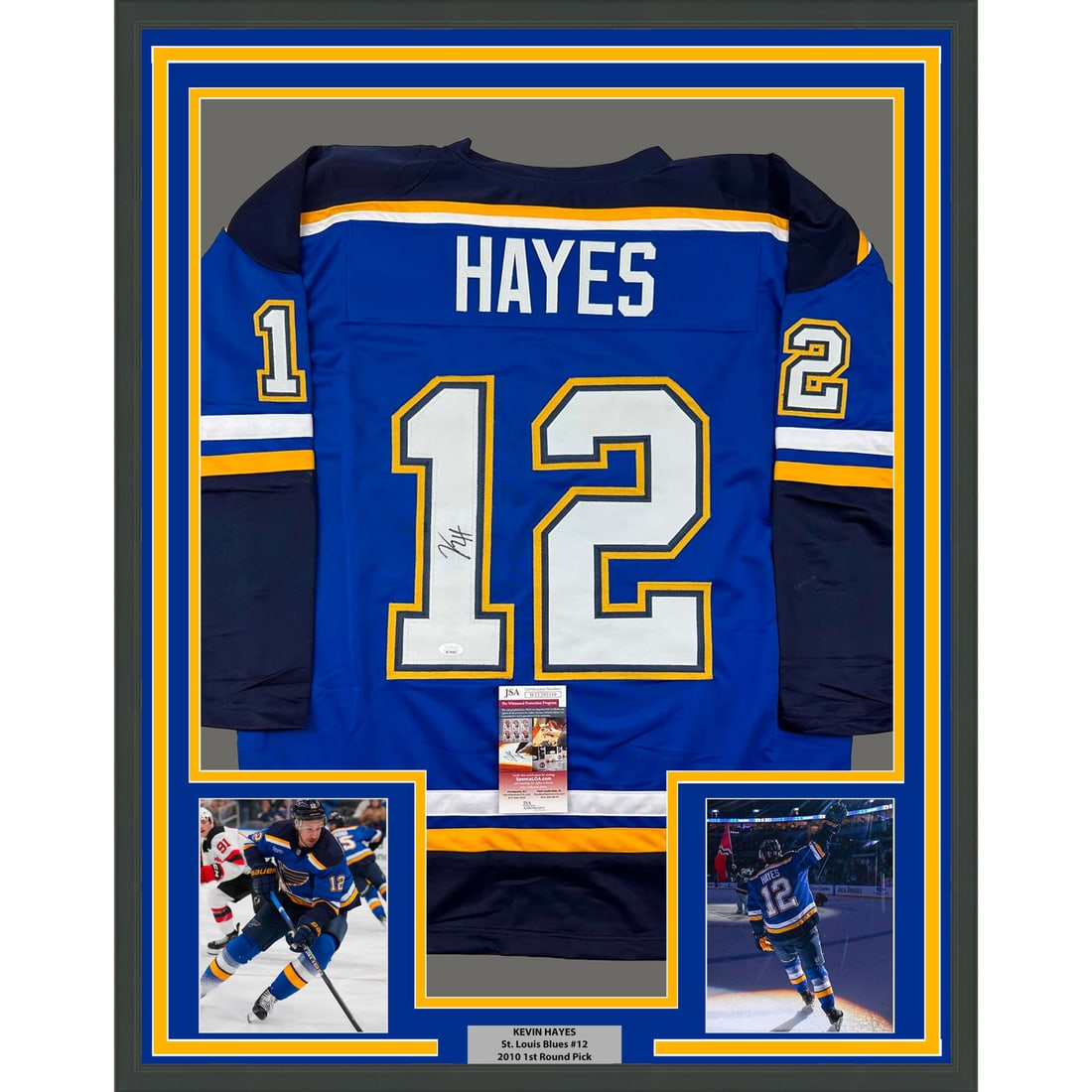Framed Kevin Hayes Signed St. Louis Blues Jersey with JSA COA 35x39: Framed Kevin Hayes Signed St. Louis Blues Jersey with JSA COA 35x39 Celebrate your passion for hockey with this professionally framed and autographed Kevin Hayes St. Louis Blues jersey. Measuring an i
