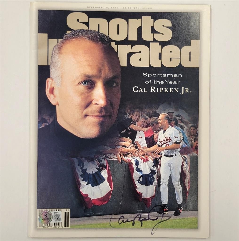Sports Illustrated 12 18 95 Magazine Signed by Cal Ripken Jr Beckett Authenticated: Sports Illustrated 12 18 95 Magazine Signed by Cal Ripken Jr Beckett Authenticated This authentic Sports Illustrated magazine dated December 18, 1995, features an autograph by Cal Ripken Jr. The magaz