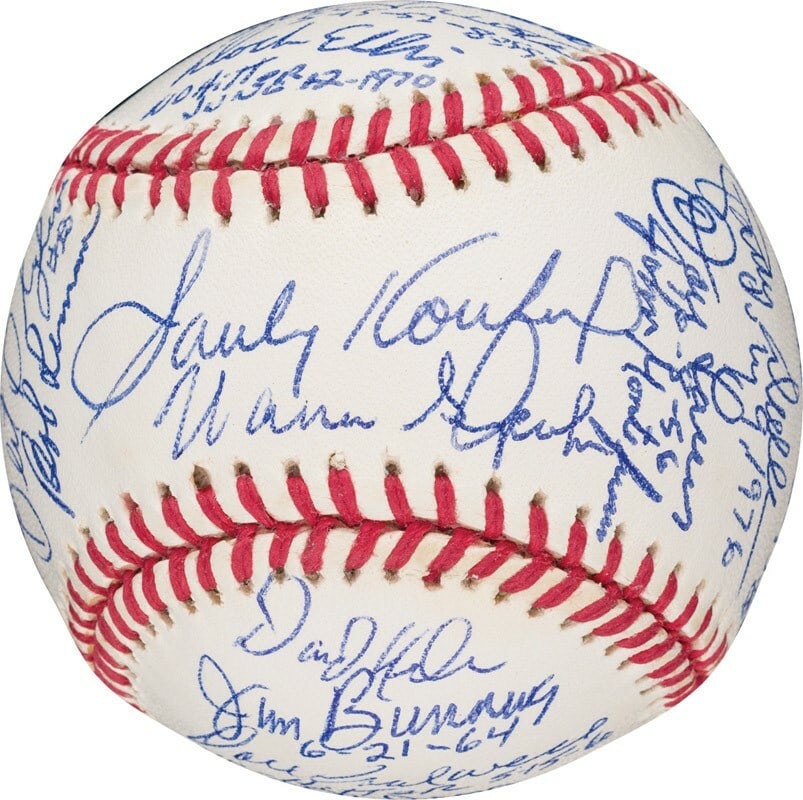 Sandy Koufax Signed No Hitter Baseball 28 Signatures PSA/DNA: Sandy Koufax Signed No Hitter Baseball 28 Signatures PSA/DNA This remarkable multi-signed official National League baseball celebrates the legacy of No-Hitters in Major League Baseball. Featuring 28 s