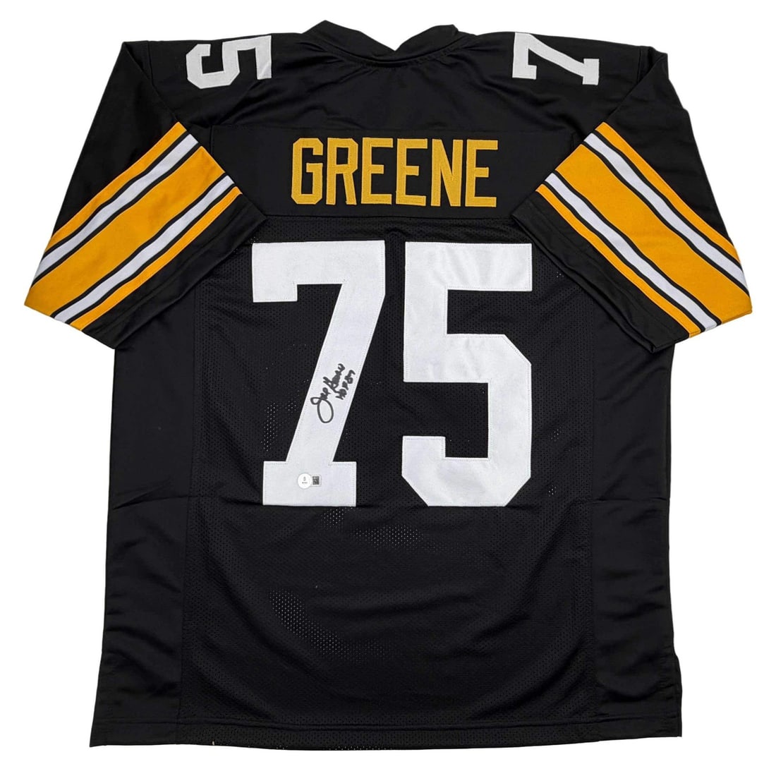 Joe Greene Autographed Steelers Jersey HOF 87 Beckett COA: Joe Greene Autographed Steelers Jersey HOF 87 Beckett COA Celebrate the legacy of NFL great Mean Joe Greene with this autographed Pittsburgh Steelers black jersey. Authenticated by Beckett Grading Ser