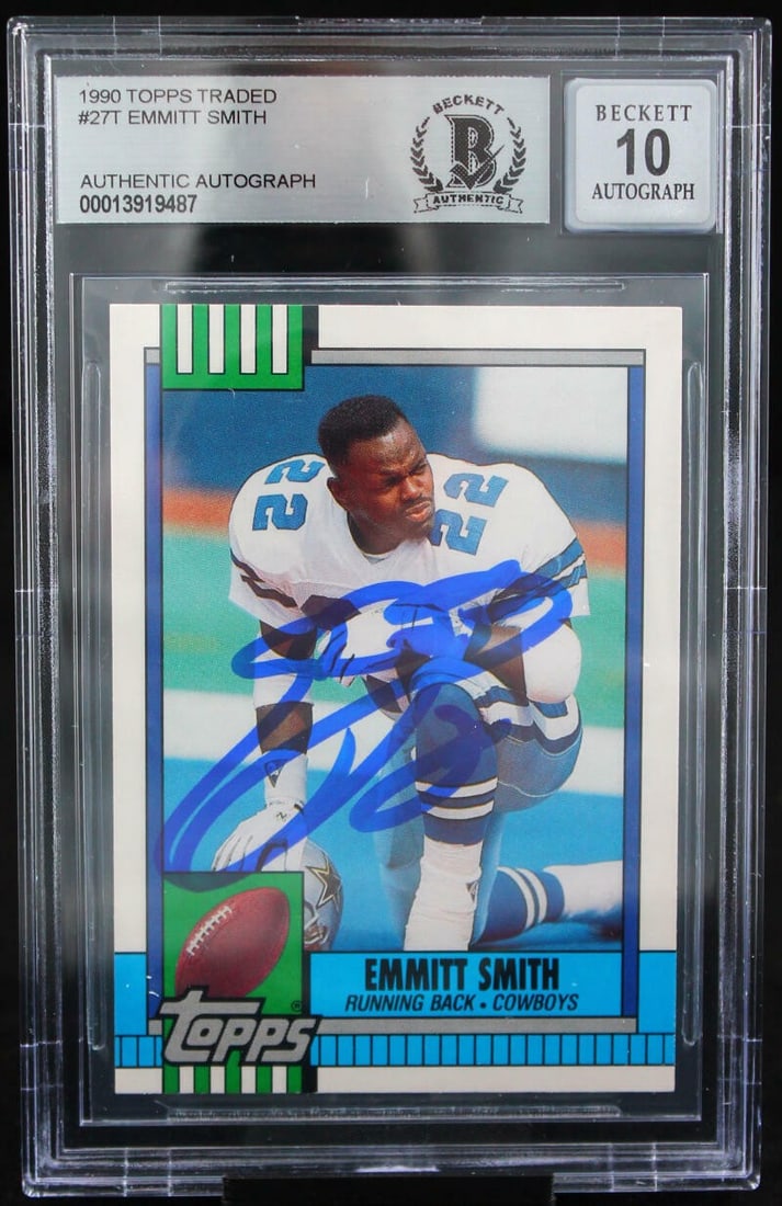 Emmitt Smith Signed 1990 Topps Traded Cowboys Card BGS Auto Grade 10 (1 of 6)