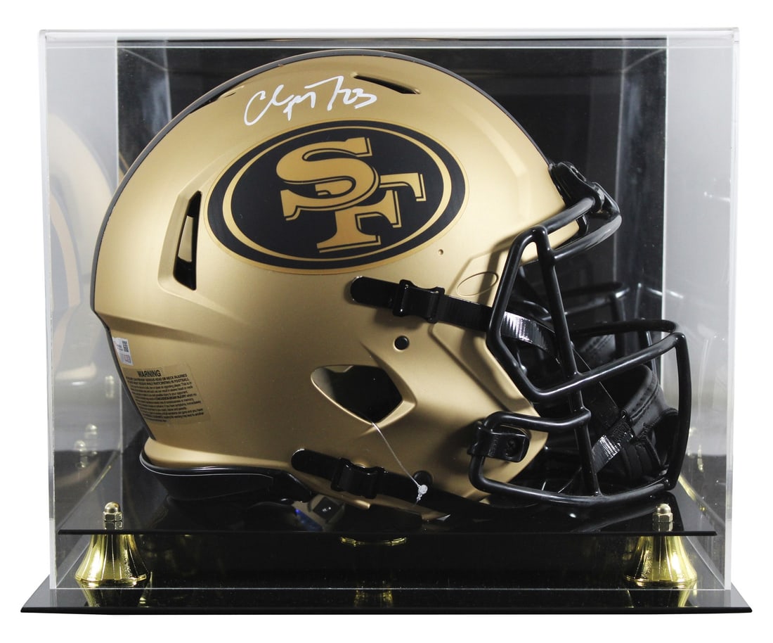 Christian McCaffrey Signed 49ers Rave F/S Speed Helmet with Case: Christian McCaffrey Signed 49ers Rave F/S Speed Helmet with Case This autographed alternate Rave Riddell Full Size Speed Proline Helmet has been personally signed by Christian McCaffrey of the San Fra
