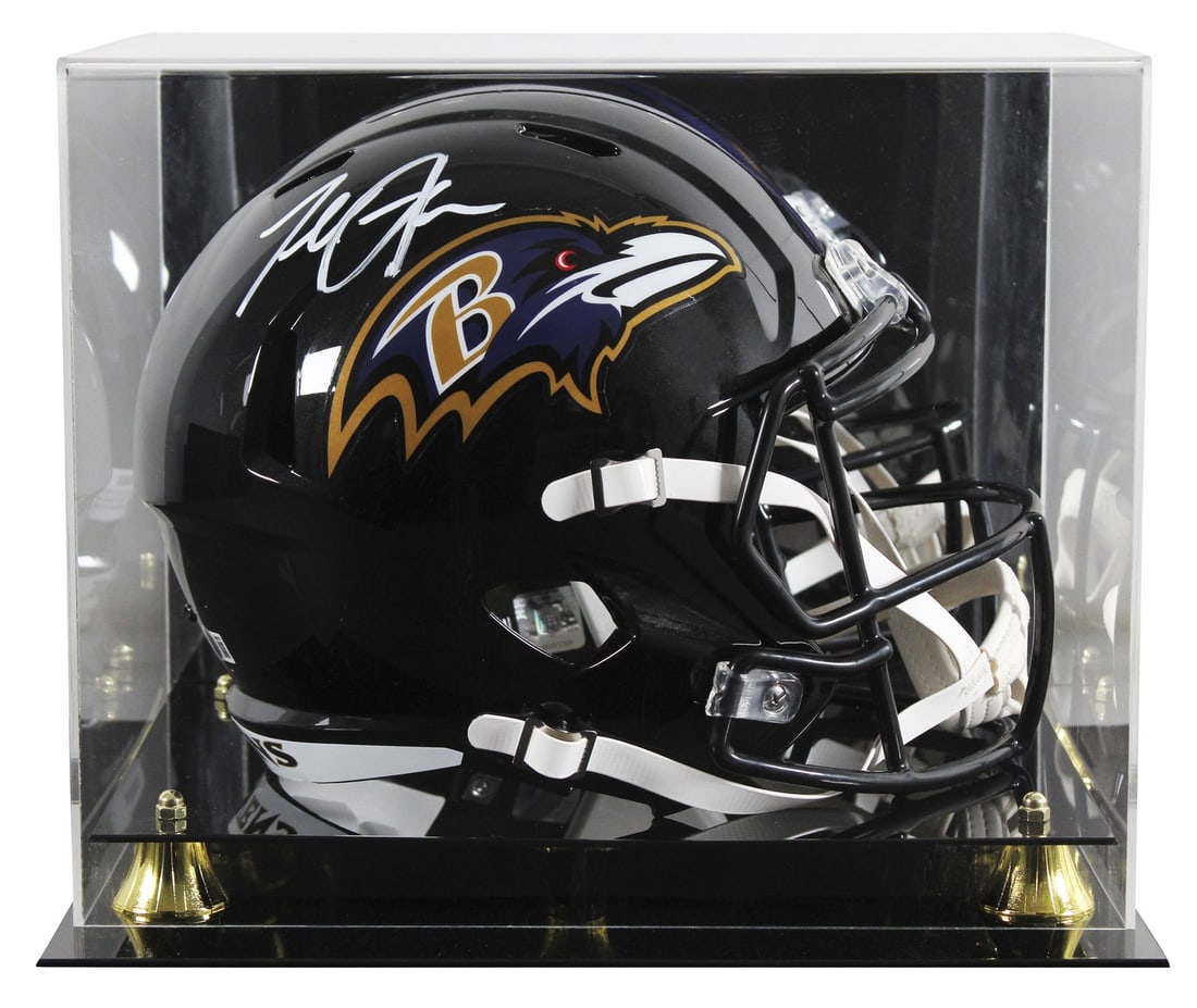 Terrell Suggs Signed Baltimore Ravens Full Size Helmet with Display Case BAS Authenticated: Terrell Suggs Signed Baltimore Ravens Full Size Helmet with Display Case BAS Authenticated This authentic Riddell full-size Speed replica helmet has been personally signed by Terrell Suggs of the Balt