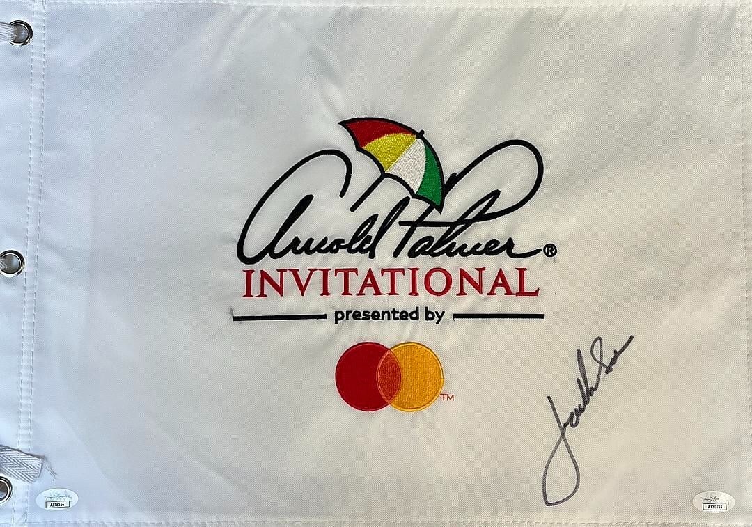 Jordan Spieth Signed Pin Flag Arnold Palmer Invitational JSA AK80794: Jordan Spieth Signed Pin Flag Arnold Palmer Invitational JSA AK80794 Official Arnold Palmer Invitational pin flag signed by professional golfer Jordan Spieth. This original item features Spieth's auth