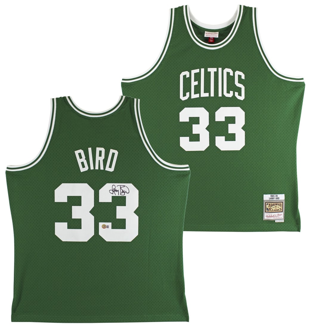 Larry Bird Signed 1985 Green Mitchell & Ness Swingman Jersey BAS Authenticated (1 of 6)
