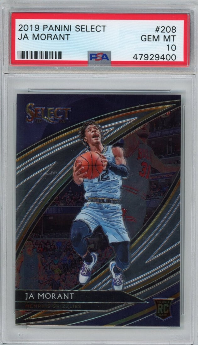 2019-20 Panini Select Ja Morant #208 Courtside Rookie PSA 10 Mint Basketball Card: 2019-20 Panini Select Ja Morant #208 Courtside Rookie PSA 10 Mint Basketball Card This is a graded 2019-20 Panini Select Ja Morant #208 Courtside Rookie RC Card, awarded a PSA grade of 10 Mint. Ja Mor