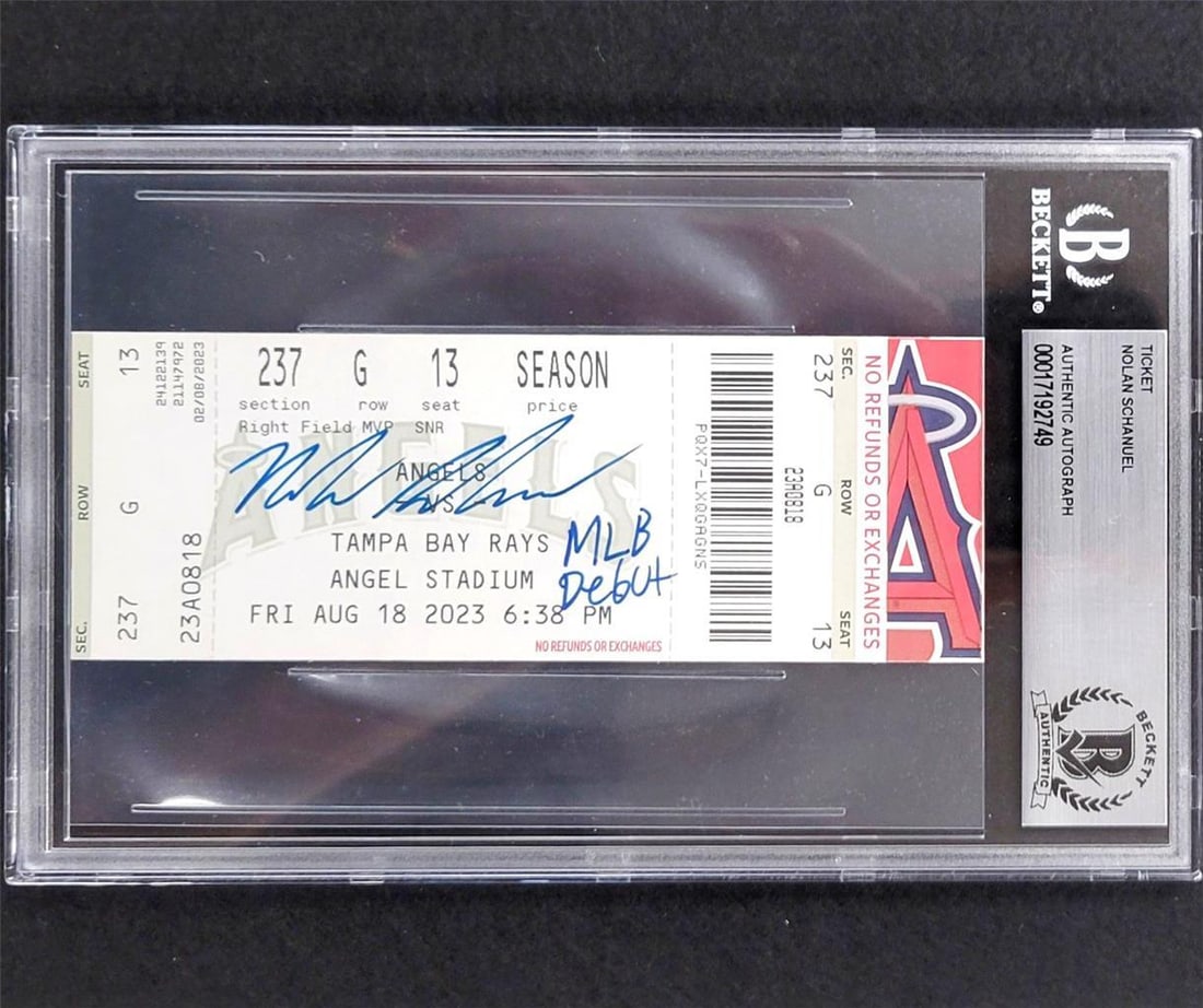 Nolan Schanuel Signed MLB Debut Ticket Auto BAS Beckett 2023: Nolan Schanuel Signed MLB Debut Ticket Auto BAS Beckett 2023 This is a signed "MLB Debut" ticket featuring the autograph of Nolan Schanuel, authenticated by Beckett Authentication Services (BAS). It i