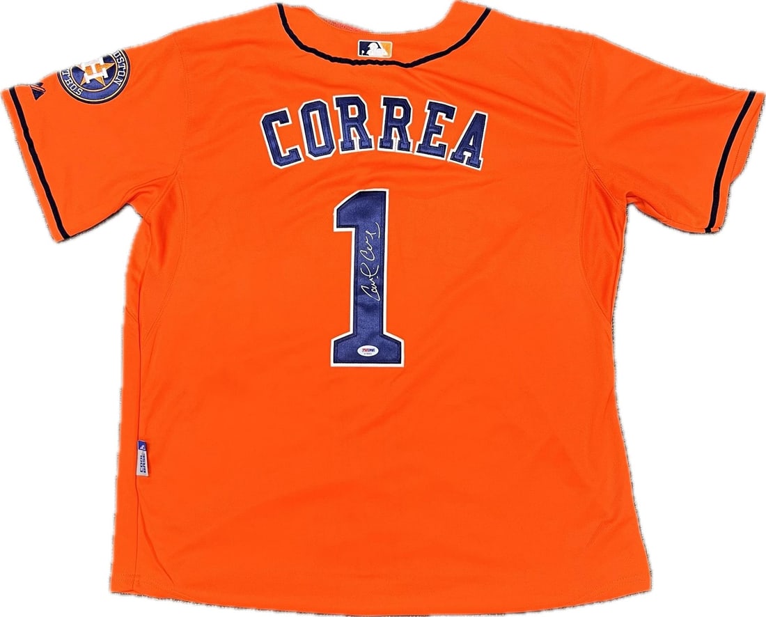 Carlos Correa Autographed Jersey PSA/DNA Houston Astros Baseball: Carlos Correa Autographed Jersey PSA/DNA Houston Astros Baseball This is an original stitched jersey autographed by Carlos Correa, the talented shortstop of the Houston Astros. The autograph has been 