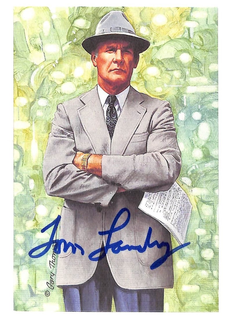 Tom Landry Autographed Goal Line Art Card BAS Dallas Cowboys: Tom Landry Autographed Goal Line Art Card BAS Dallas Cowboys This is an original autographed Goal Line Art Card featuring legendary NFL coach Tom Landry. The card is a must-have for any Dallas Cowboys