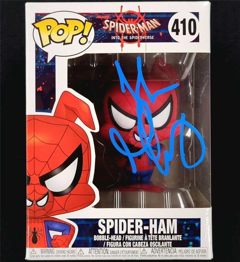 John Mulaney Signed Spider-Ham Funko Pop 410 Beckett Authenticated: John Mulaney Signed Spider-Ham Funko Pop 410 Beckett Authenticated This is a John Mulaney signed Spider-Ham Funko Pop! (410) from the movie Spider-Man: Into the Spiderverse. The autograph has been aut