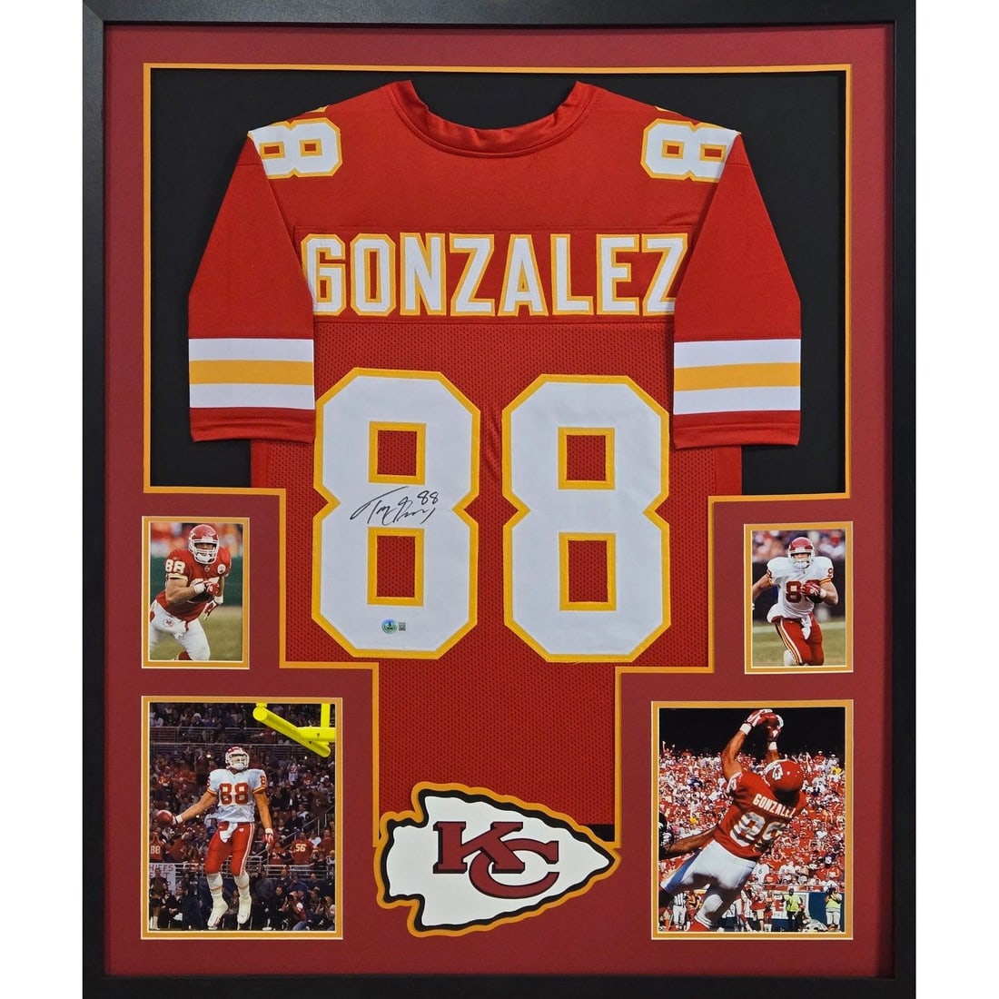 Tony Gonzalez Signed Framed Jersey KC Chiefs Beckett Authenticated: Tony Gonzalez Signed Framed Jersey KC Chiefs Beckett Authenticated This autographed Tony Gonzalez framed jersey is a must-have for any Kansas City Chiefs fan. Authenticated by Beckett, a leader in spo