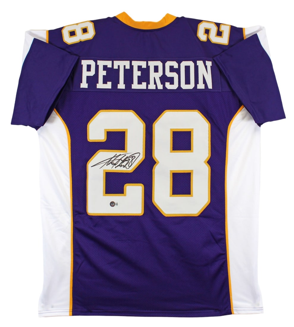 Adrian Peterson Signed Purple Pro Style Jersey #2 BAS Authenticated Minnesota Vikings: Adrian Peterson Signed Purple Pro Style Jersey #2 BAS Authenticated Minnesota Vikings This is an Adrian Peterson Authentic Signed Purple Pro Style Jersey, personally signed by the legendary Minnesota 