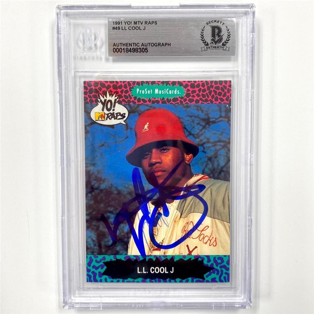LL Cool J YO MTV Raps 1991 ProSet BAS Autographed Card: LL Cool J YO MTV Raps 1991 ProSet BAS Autographed Card This is a vintage 1991 ProSet YO! MTV Raps #49 trading card featuring LL Cool J. The card has been hard signed by LL Cool J and comes authenticat