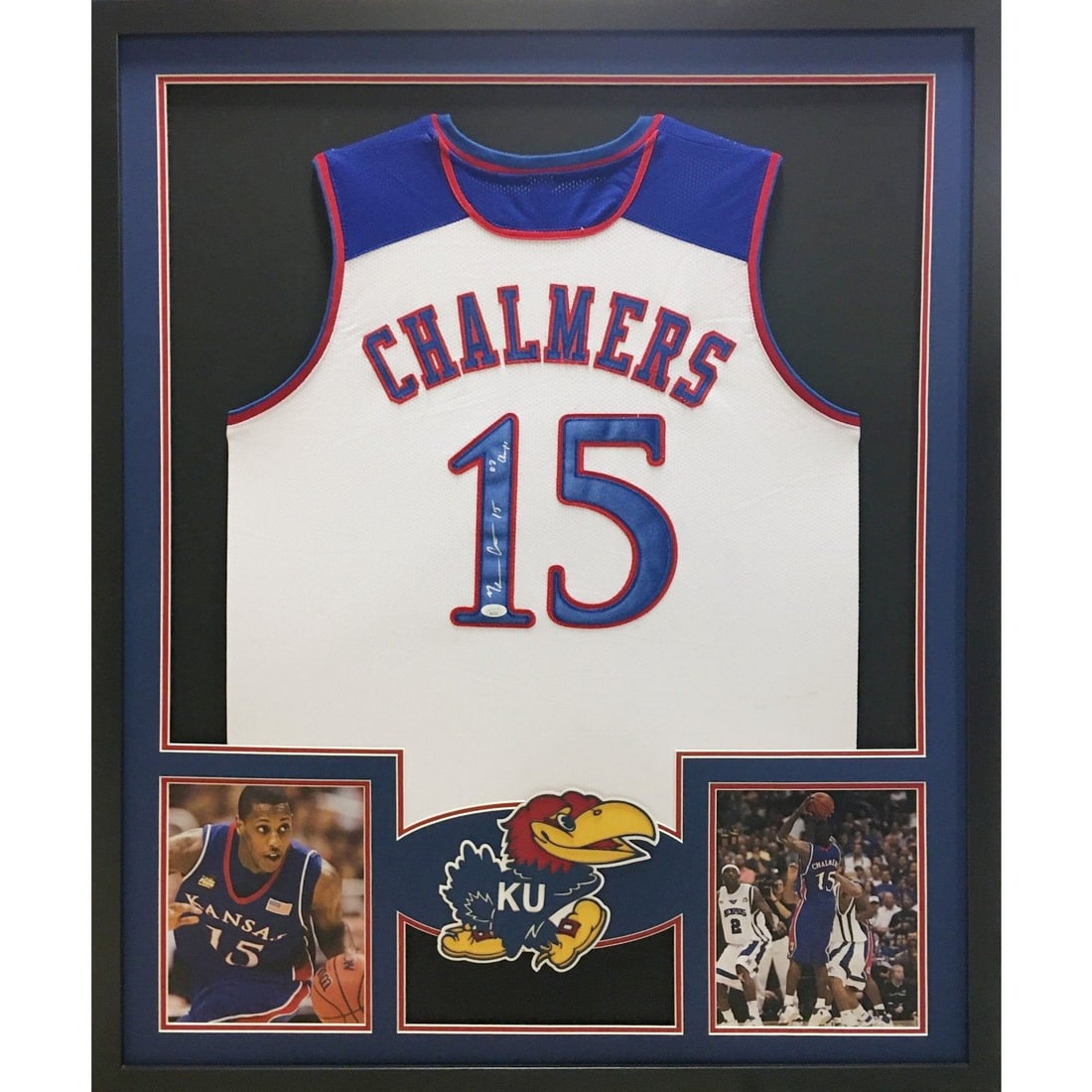 Mario Chalmers Autographed Framed Jersey JSA Kansas Jayhawks: Mario Chalmers Autographed Framed Jersey JSA Kansas Jayhawks This is a beautifully framed autographed jersey of Mario Chalmers, a standout player for the Kansas Jayhawks. The jersey comes with authent