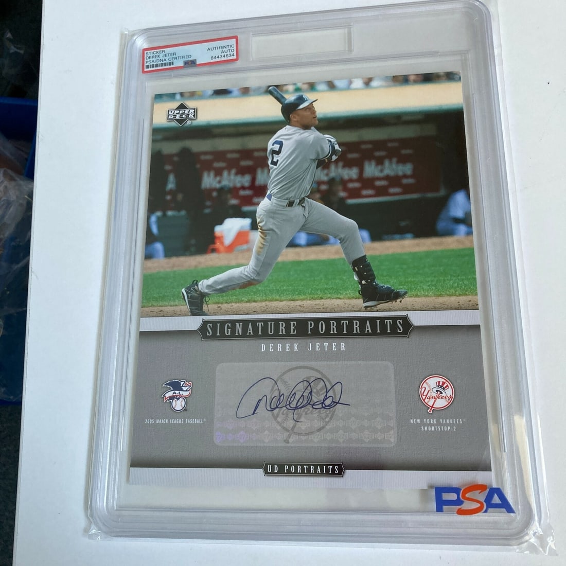 2005 Upper Deck Derek Jeter Signed 8x10 Photo Card PSA Authenticated: 2005 Upper Deck Derek Jeter Signed 8x10 Photo Card PSA Authenticated This is a 2005 Upper Deck UD Portraits Derek Jeter signed 8x10 photo card featuring the legendary baseball player. The card is auth