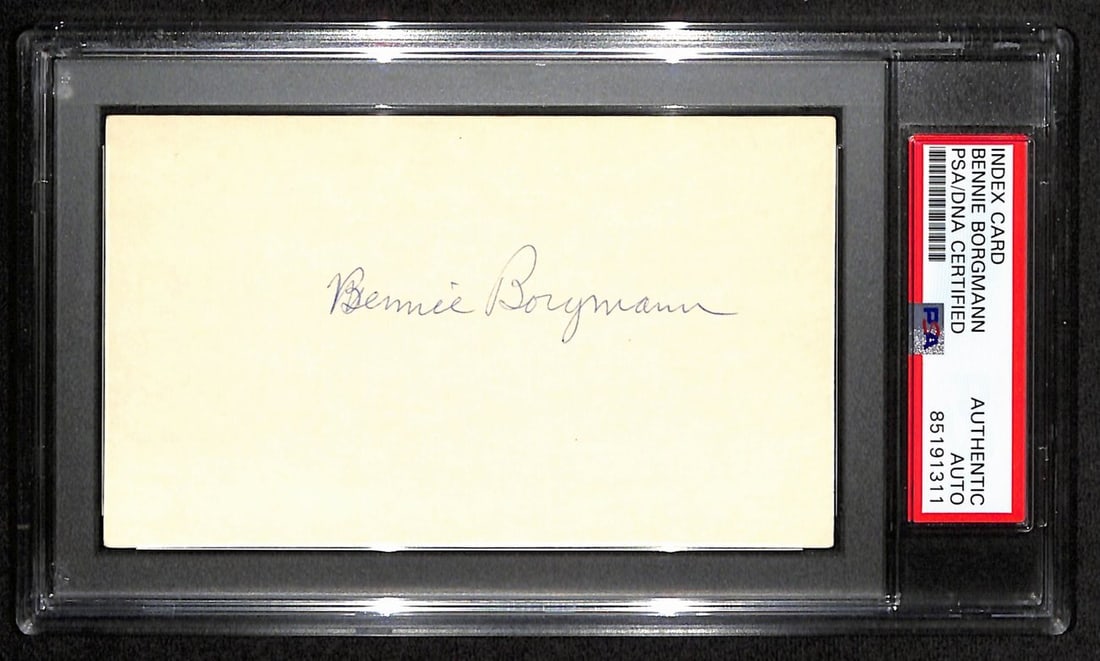 Bennie Borgmann HOF Signed 3x5 Index Card PSA/DNA Fort Wayne Hoosiers: Bennie Borgmann HOF Signed 3x5 Index Card PSA/DNA Fort Wayne Hoosiers This listing features a Bennie Borgmann Hall of Fame (HOF) signed 3x5 index card from the Fort Wayne Hoosiers. The card is authent