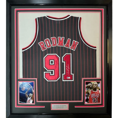 Framed Dennis Rodman autograph Chicago Bulls pinstripe jersey PSA COA 33x42 (1 of 3)