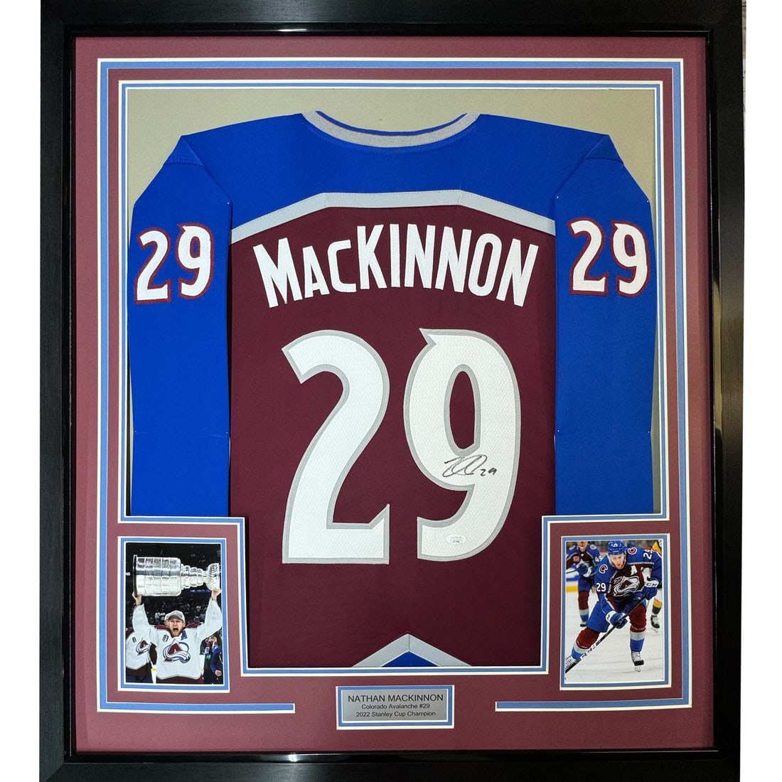 Nathan MacKinnon signed Colorado Avalanche maroon jersey framed 35x39 JSA COA (1 of 2)
