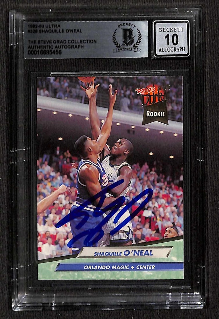 Shaquille O'Neal 1992-93 Ultra #328 Signed Card Auto 10 Beckett: Shaquille O'Neal 1992-93 Ultra #328 Signed Card Auto 10 Beckett This remarkable item is an autographed 1992-93 Ultra #328 sports trading card featuring the legendary Shaquille O'Neal, a Hall of Fame m