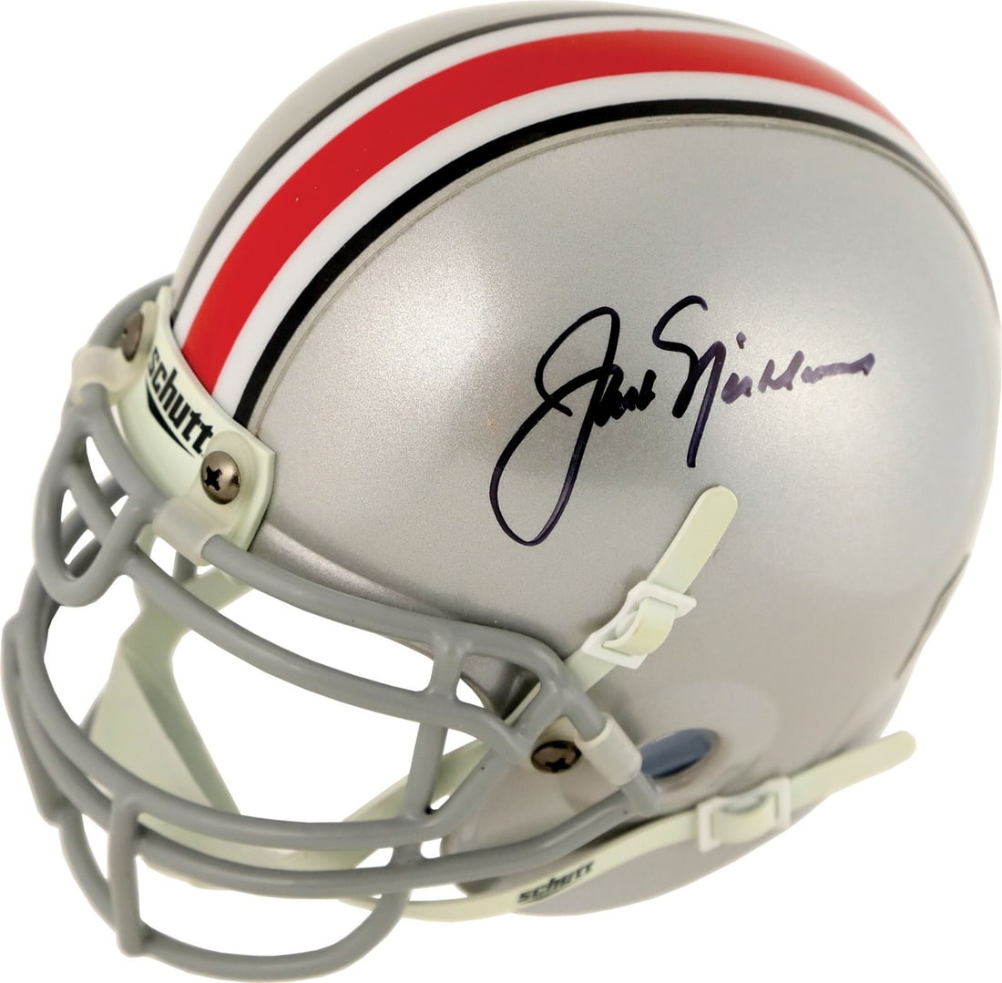 Jack Nicklaus Signed Ohio State Mini Football Helmet PSA COA: Jack Nicklaus Signed Ohio State Mini Football Helmet PSA COA This Jack Nicklaus signed mini football helmet is a must-have for any sports memorabilia collector. Authenticated by PSA DNA, this original