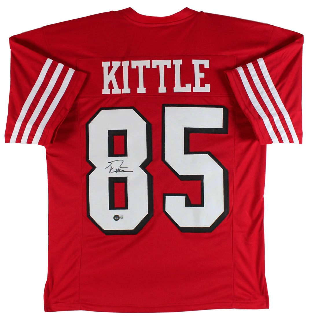 George Kittle Signed Red Dropshadow Jersey San Francisco 49ers BAS Witnessed: George Kittle Signed Red Dropshadow Jersey San Francisco 49ers BAS Witnessed This authentic red pro style jersey, personally signed by George Kittle of the San Francisco 49ers, is a must-have for any 