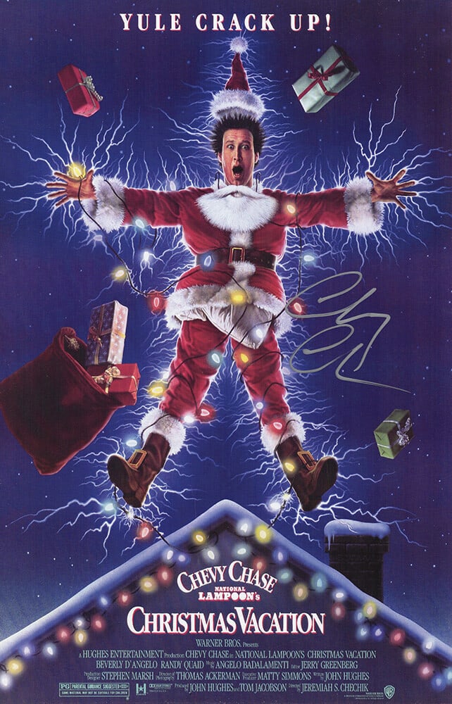 Chevy Chase Signed Christmas Vacation 11x17 Poster with COA: Chevy Chase Signed Christmas Vacation 11x17 Poster with COA Celebrate the holiday spirit with this authentic Chevy Chase signed 'Christmas Vacation' 11x17 movie poster. This original poster features a