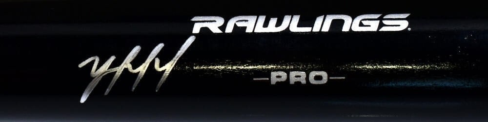 Yordan Alvarez Signed Black Rawlings Baseball Bat JSA Authenticated: Yordan Alvarez Signed Black Rawlings Baseball Bat JSA Authenticated This is an original black Rawlings pro baseball bat autographed by Yordan Alvarez, the talented player from the Houston Astros. The 
