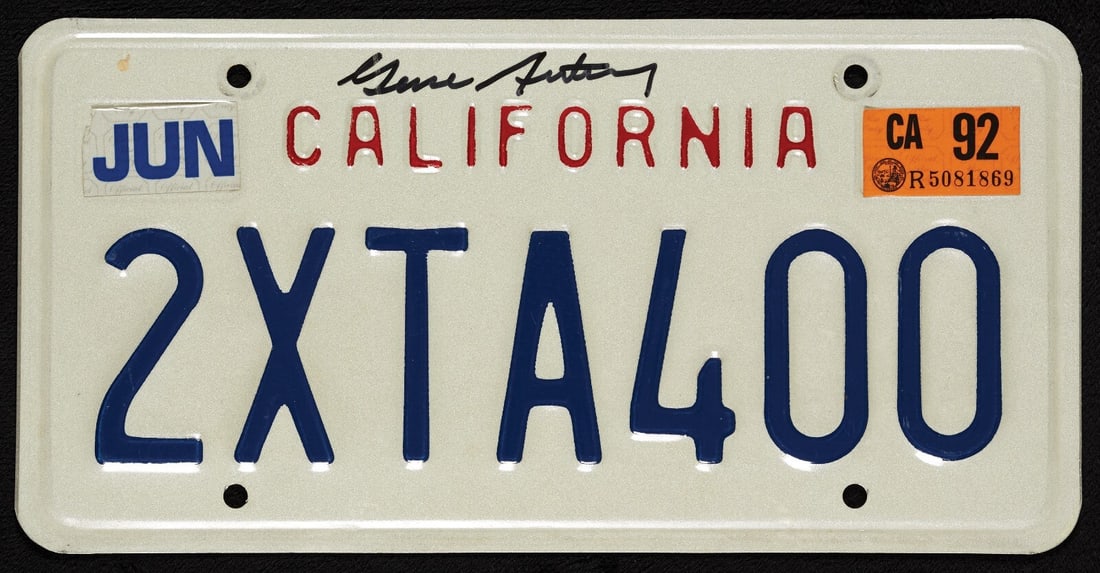 Gene Autry Signed California License Plate with JSA COA: Gene Autry Signed California License Plate with JSA COA This original California license plate is signed by the legendary Gene Autry, known as the "Singing Cowboy." The autograph is authenticated by J