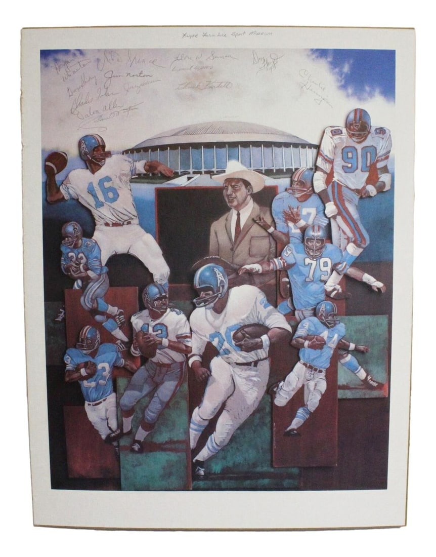 Charlie Hennigan Signed 20x25 Houston Oilers Art Print Original: Charlie Hennigan Signed 20x25 Houston Oilers Art Print Original This is an original 20x25 art print featuring the Houston Oilers, autographed by player Charlie Hennigan. The piece is associated with t