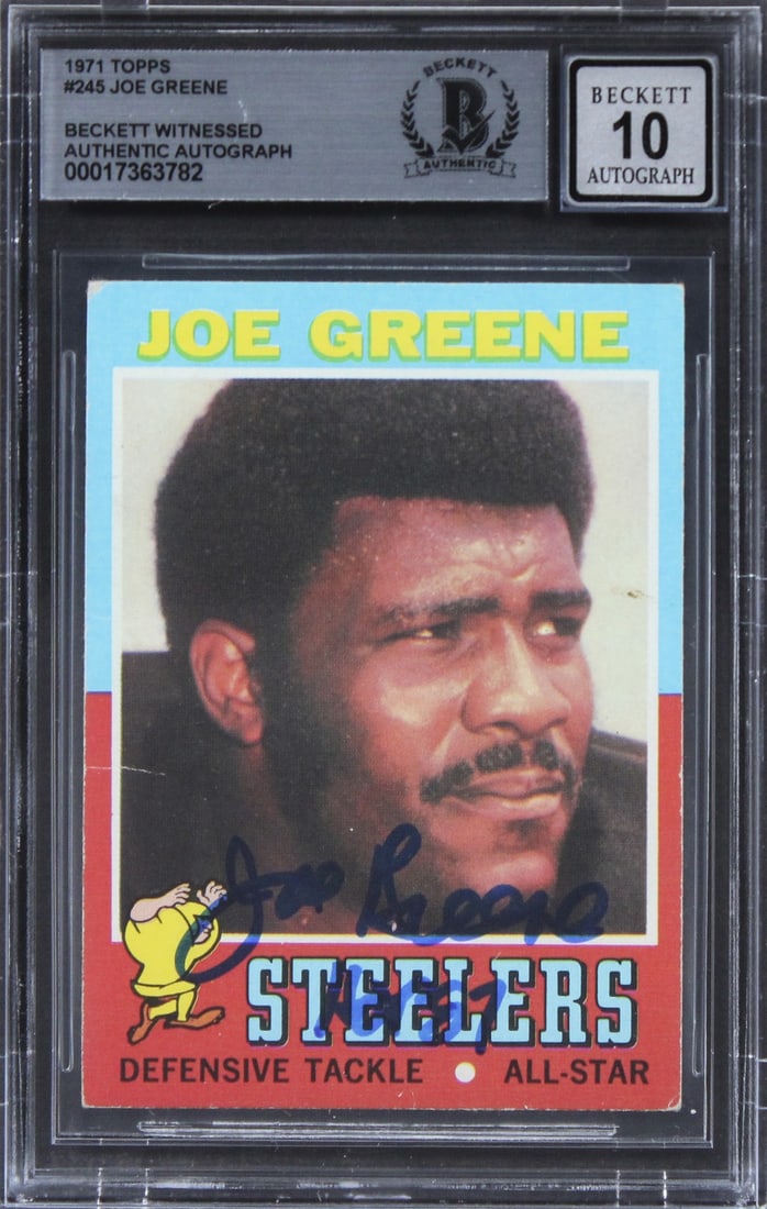 Joe Greene Autographed 1971 Topps #245 Card Auto 10 Beckett Authenticated: Joe Greene Autographed 1971 Topps #245 Card Auto 10 Beckett Authenticated This authentic 1971 Topps #245 card features the signature of Joe Greene, a legendary player for the Pittsburgh Steelers. The 